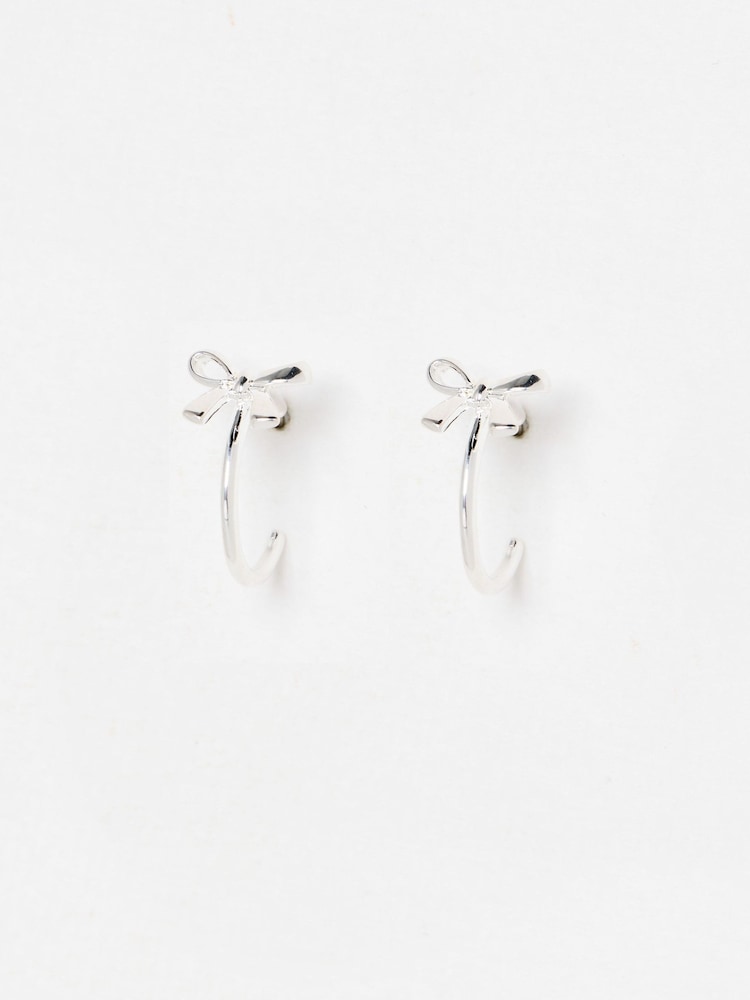 Oliver Bonas Silver Tone Paloma Bow Hoop Earrings - Image 1 of 5