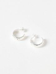Oliver Bonas Silver Tone Priya Engraved Heart Hoop Earrings - Image 2 of 5