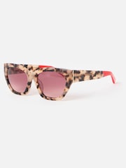 Oliver Bonas Brown Milky Faux Tortoiseshell Angled Cat Eye Acetate Sunglasses - Image 2 of 5