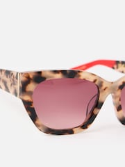 Oliver Bonas Brown Milky Faux Tortoiseshell Angled Cat Eye Acetate Sunglasses - Image 4 of 5