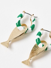Oliver Bonas Green/White Quinsey Striped Fish Hoop Earrings - Image 4 of 5