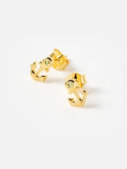 Oliver Bonas Gold Tone Akir Peridot Anchor Stud Earrings - Image 2 of 3