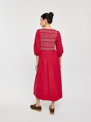 Oliver Bonas Red Striped Shirred Bodice V-Neck Midi Dress - Image 2 of 8