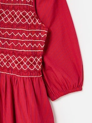 Oliver Bonas Red Striped Shirred Bodice V-Neck Midi Dress - Image 6 of 8