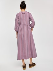Oliver Bonas Burgundy Purple Checked Frill Collar Midi Dress - Image 2 of 8