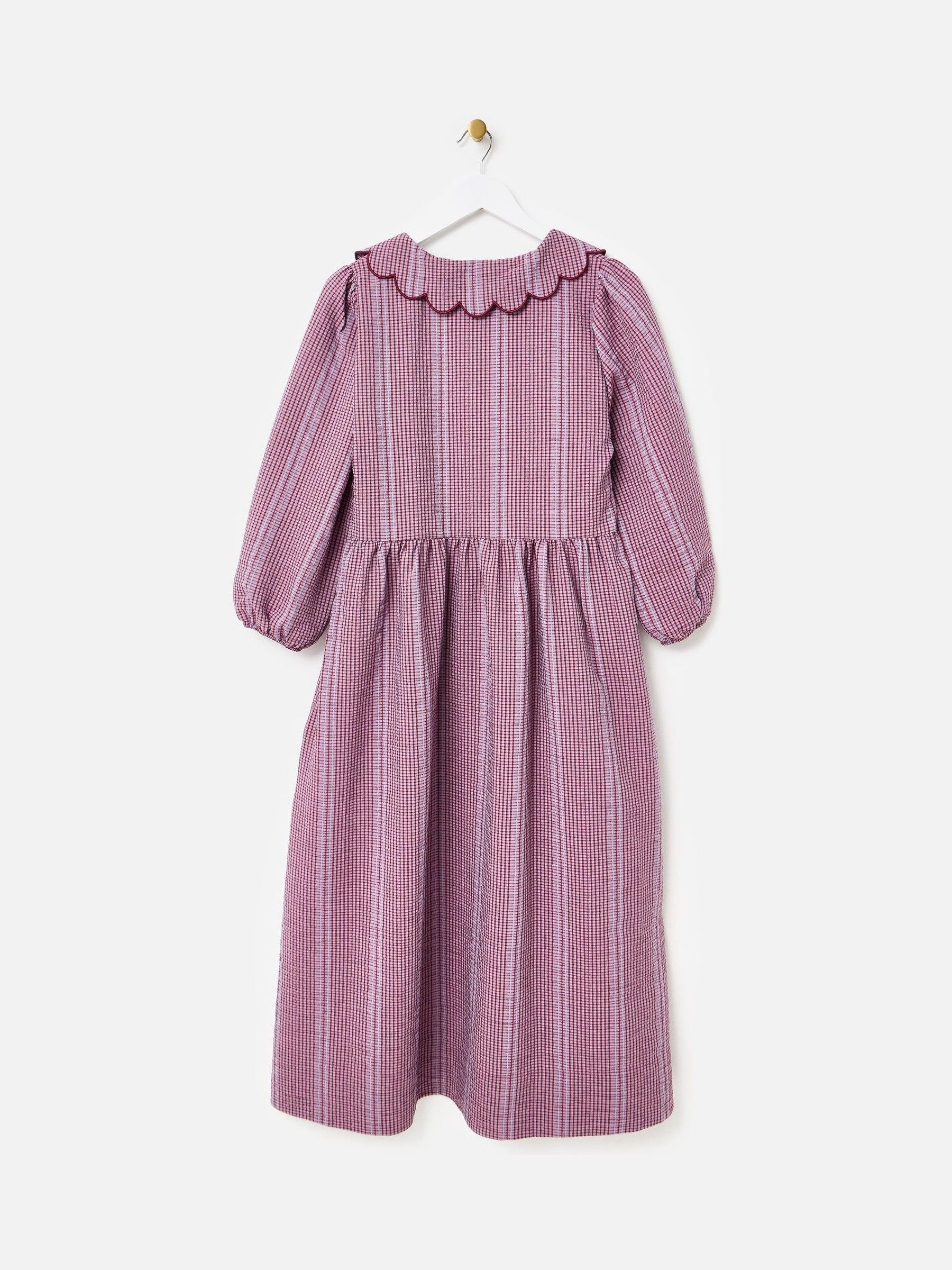 Buy Oliver Bonas Burgundy Purple Checked Frill Collar Midi Dress