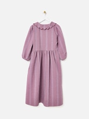 Oliver Bonas Burgundy Purple Checked Frill Collar Midi Dress - Image 4 of 8