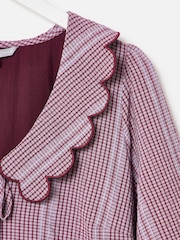 Oliver Bonas Burgundy Purple Checked Frill Collar Midi Dress - Image 6 of 8