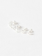 Oliver Bonas Silver Tone Amia Double Heart Stud Earrings Set 4 - Image 2 of 3
