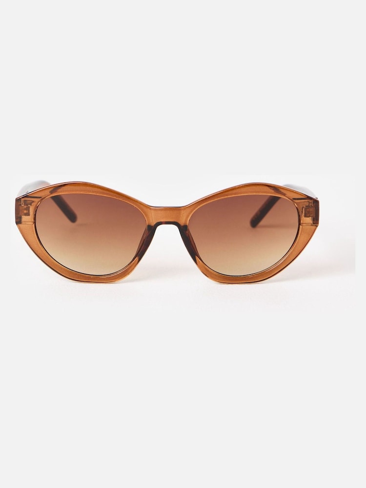 Oliver Bonas Brown Mocha Crystal Angled Oval Sunglasses - Image 1 of 4