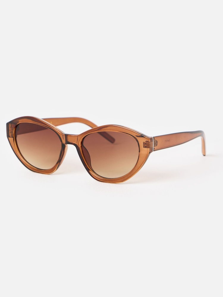 Oliver Bonas Brown Mocha Crystal Angled Oval Sunglasses - Image 2 of 4