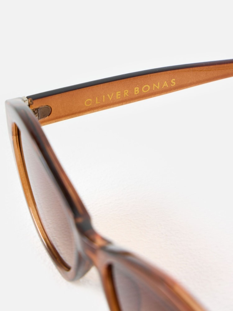 Oliver Bonas Brown Mocha Crystal Angled Oval Sunglasses - Image 4 of 4