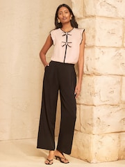 Różowy - Love & Roses Bow Crew Neck Flutter Sleeve Blouse - Obraz 3 z 4