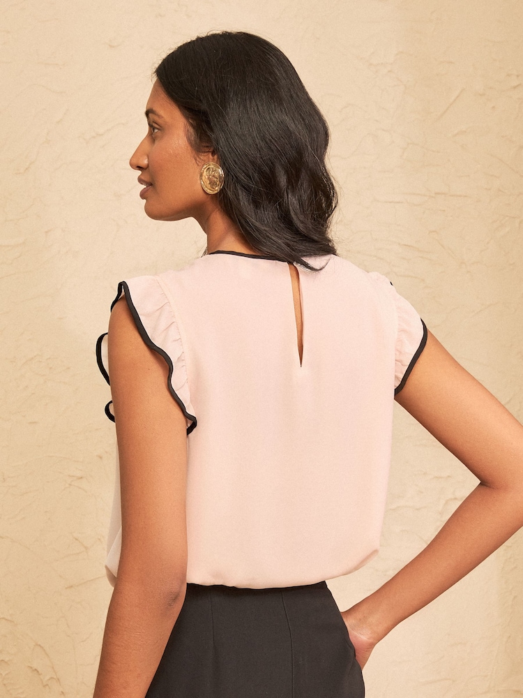 Różowy - Love & Roses Bow Crew Neck Flutter Sleeve Blouse - Obraz 4 z 4
