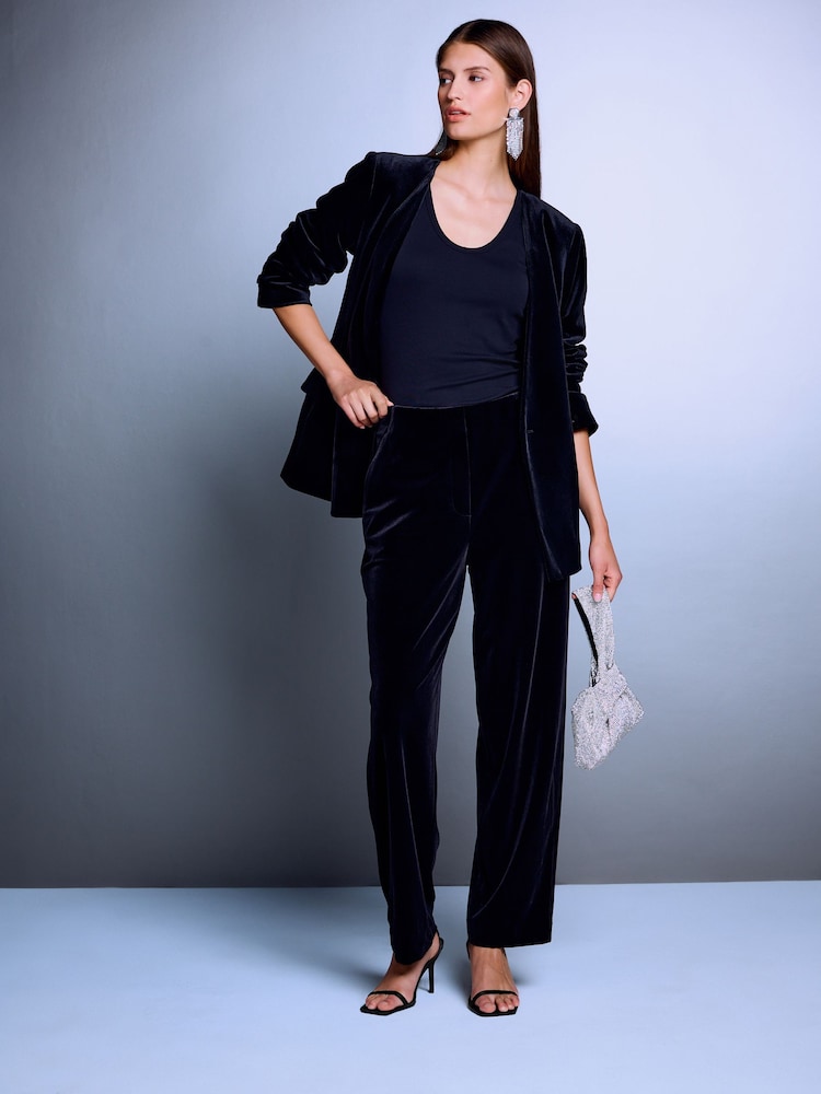 Black Velvet Slim Tailored Trousers - Image 1 of 8 Black Velvet Slim Tailored Trousers - Image 1 of 8