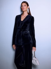 Black Velvet Slim Tailored Trousers - Image 3 of 8
