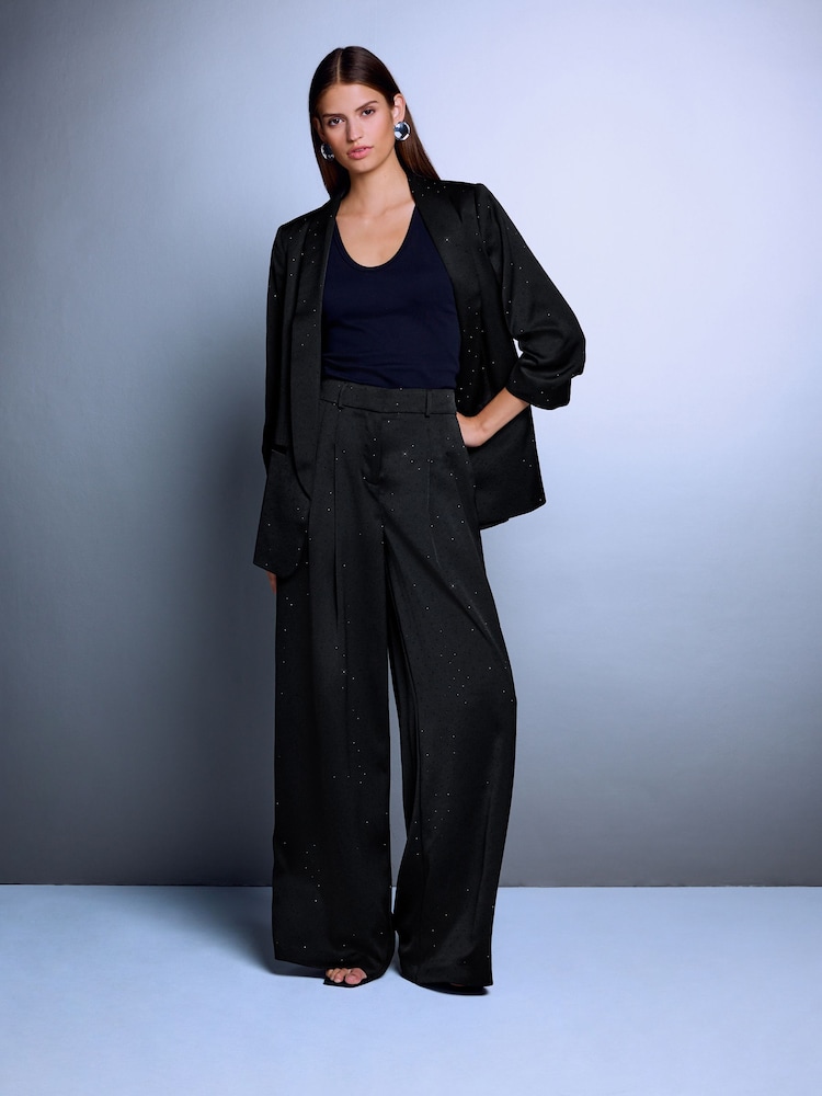 ខ្មៅ - Embellished Satin Trousers - រូបភាព 1 នៃ 8