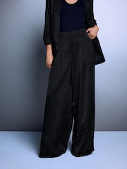 ខ្មៅ - Embellished Satin Trousers - រូបភាព 2 នៃ 8