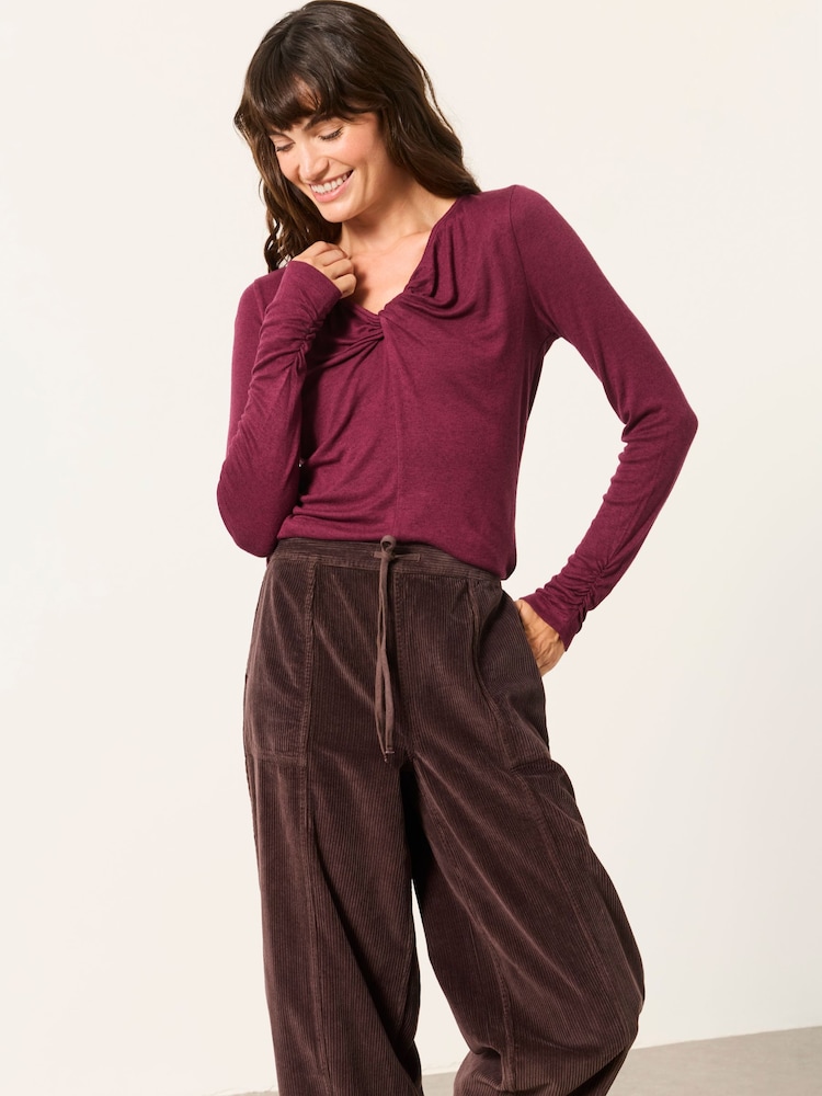 FatFace Tallulah Plum Purple Twist Front Long Sleeve Top - Image 1 of 6 FatFace Tallulah Plum Purple Twist Front Long Sleeve Top - Image 1 of 6