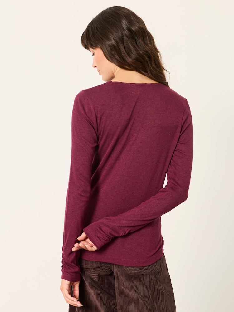 FatFace Tallulah Plum Purple Twist Front Long Sleeve Top - Image 2 of 6 FatFace Tallulah Plum Purple Twist Front Long Sleeve Top - Image 2 of 6