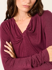 FatFace Tallulah Plum Purple Twist Front Long Sleeve Top - Image 3 of 6