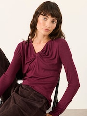 FatFace Tallulah Plum Purple Twist Front Long Sleeve Top - Image 5 of 6