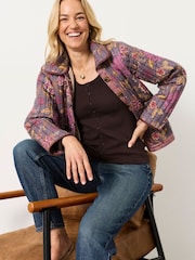 FatFace Bethan Chocolate Brown Button Ribbed Long Sleeve Top - Image 5 of 6