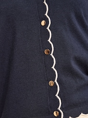 Love & Roses Navy Petite Pointelle Scallop Detail 3/4 Sleeve Knitted Cardigan - Image 4 of 4