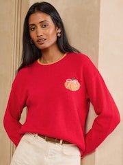 Love & Roses Red Sequin Pumpkin Detail Long Sleeve Crew Neck Knitted Jumper - Image 1 of 5