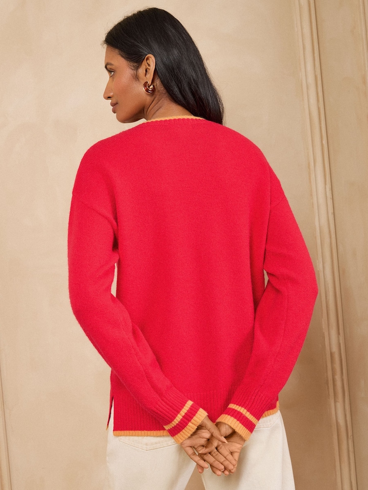 Love & Roses Red Sequin Pumpkin Detail Long Sleeve Crew Neck Knitted Jumper - Image 5 of 5 Love & Roses Red Sequin Pumpkin Detail Long Sleeve Crew Neck Knitted Jumper - Image 5 of 5