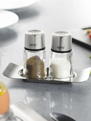 Airtender Silver or Transparent Gefu Salt and Pepper Shaker and 2 Egg Cup Holders - Image 3 of 5