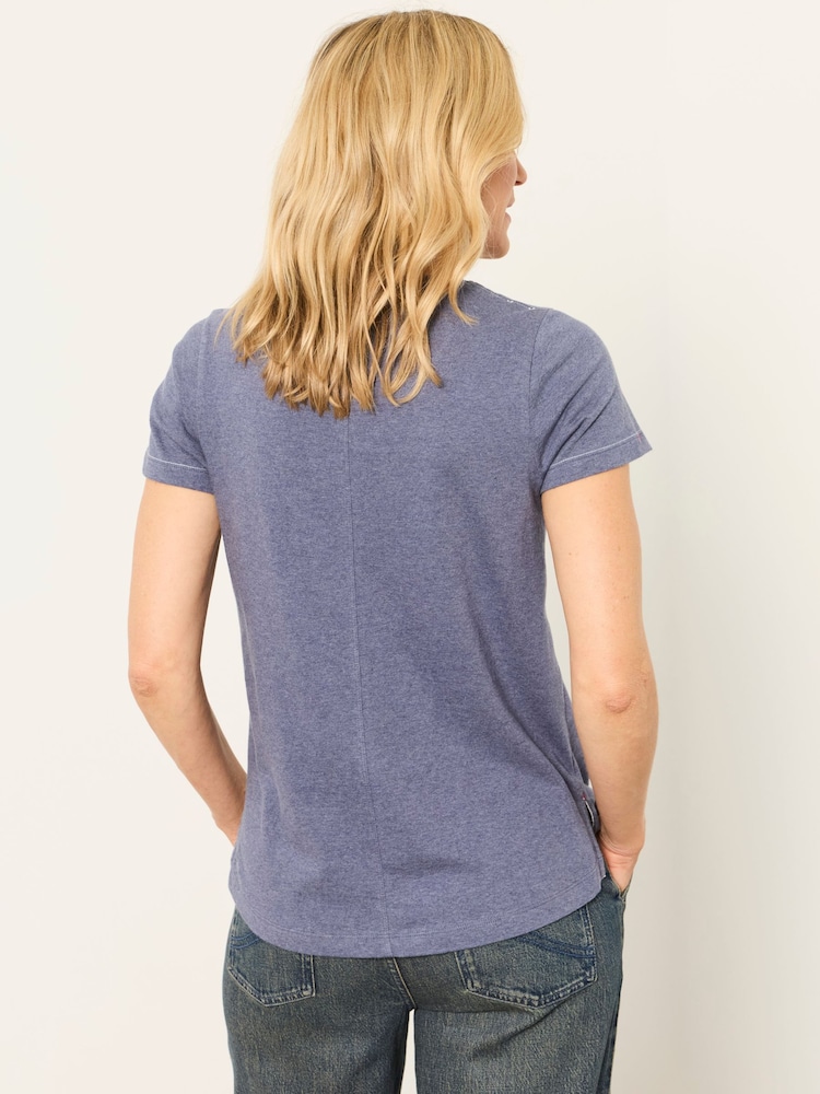 FatFace Denim Blue Floral Cross Stitch Graphic T-Shirt - Image 2 of 6 FatFace Denim Blue Floral Cross Stitch Graphic T-Shirt - Image 2 of 6