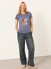FatFace Denim Blue Floral Cross Stitch Graphic T-Shirt - Image 4 of 6