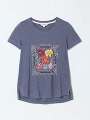 FatFace Denim Blue Floral Cross Stitch Graphic T-Shirt - Image 6 of 6
