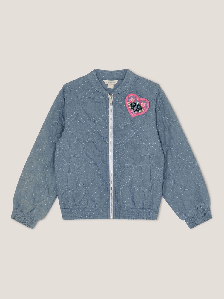 Monsoon Blue Heart Quilted Chambray Bomber Jacket - Image 1 of 3