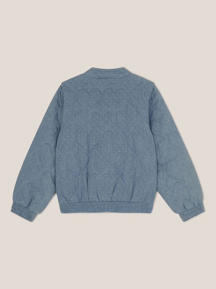 Monsoon Blue Heart Quilted Chambray Bomber Jacket - Image 2 of 3