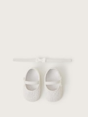 Monsoon Natural Baby Lace Booties and Bow Headband Set - Image 1 of 2