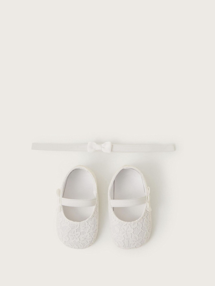 Monsoon Natural Baby Lace Booties and Bow Headband Set - Image 1 of 2 Monsoon Natural Baby Lace Booties and Bow Headband Set - Image 1 of 2