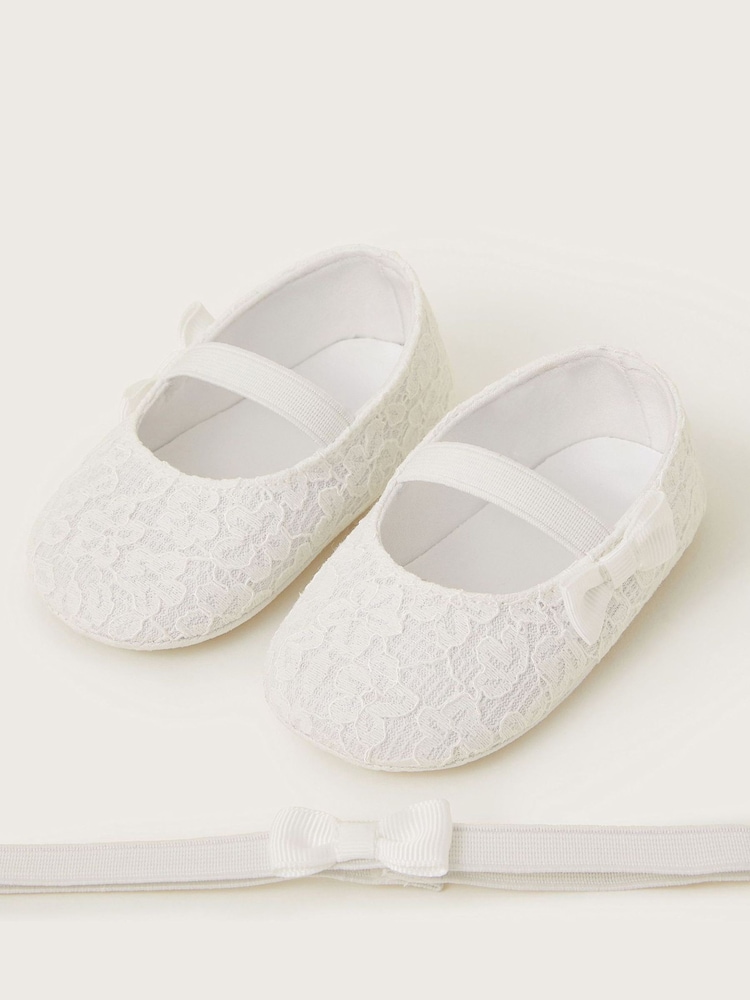 Monsoon Natural Baby Lace Booties and Bow Headband Set - Image 2 of 2