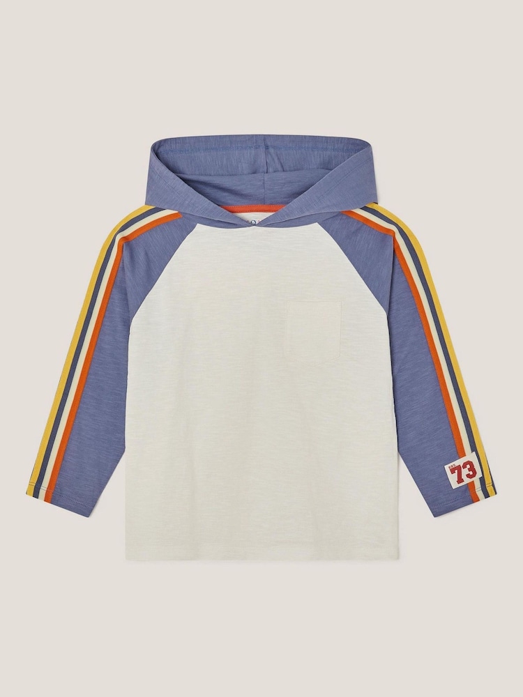 Monsoon Natural Raglan Stripe 100% Cotton Hoodie Top - Image 1 of 3