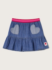 Monsoon Blue Heart Ruffle Denim 100% Cotton Skirt - Image 1 of 3