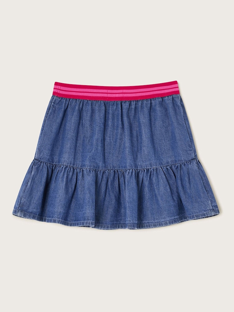Monsoon Blue Heart Ruffle Denim 100% Cotton Skirt - Image 2 of 3