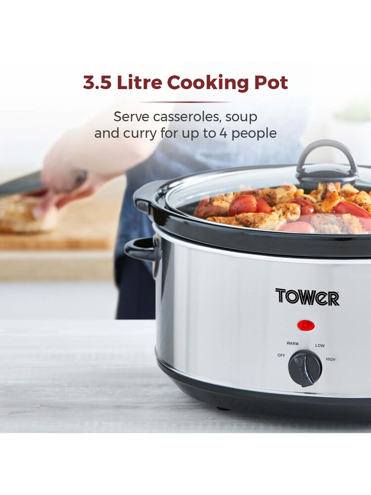 Tower Silver 3.5L Stainless Steel Slow Cooker - Image 2 of 6