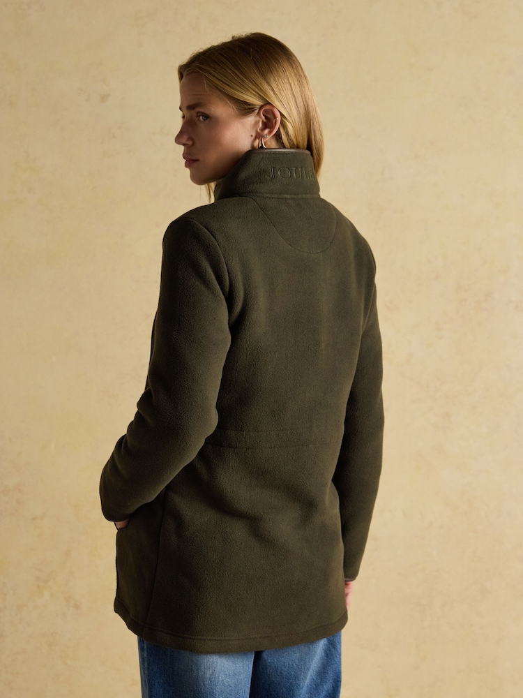 Joules Green Zip Through Longline Fleece - Image 2 of 10