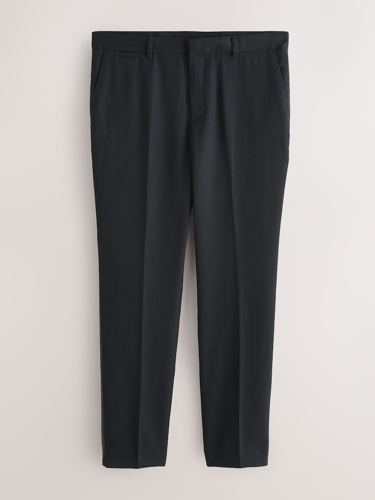 Black Tailored Fit Tape Detail Textured Tuxedo Trousers - Image 1 of 5