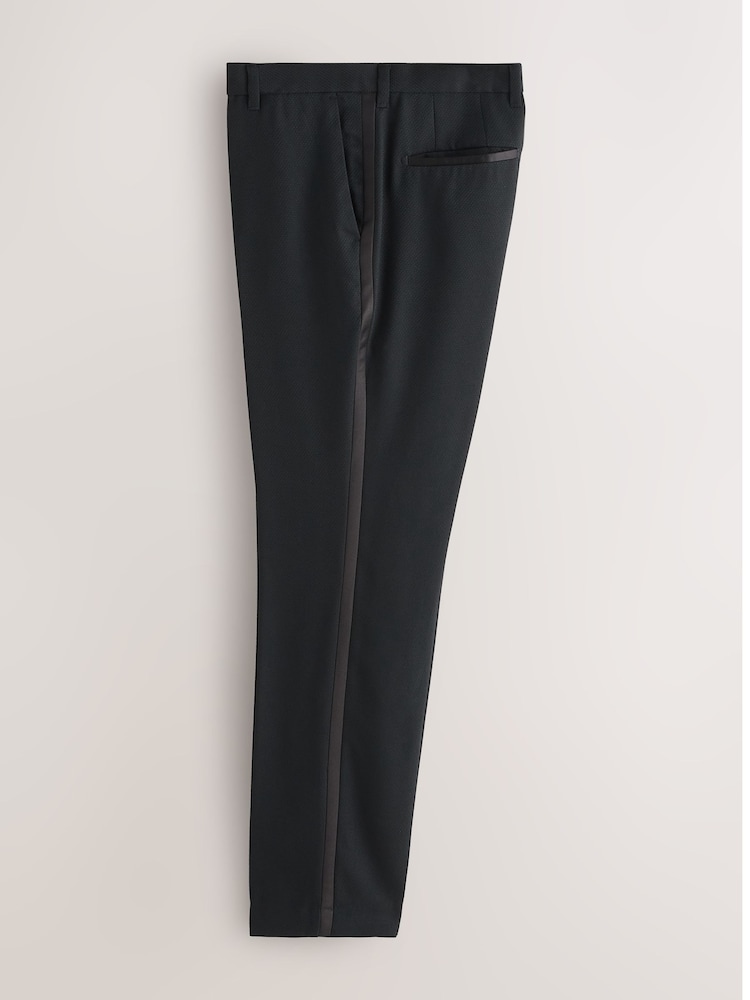 Black Tailored Fit Tape Detail Textured Tuxedo Trousers - Image 2 of 5