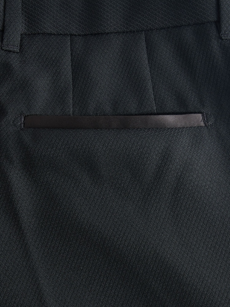 Black Tailored Fit Tape Detail Textured Tuxedo Trousers - Image 5 of 5