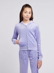 Juicy Couture Blue Light Girls Diamante Zip-Through Hoodie - Image 1 of 7