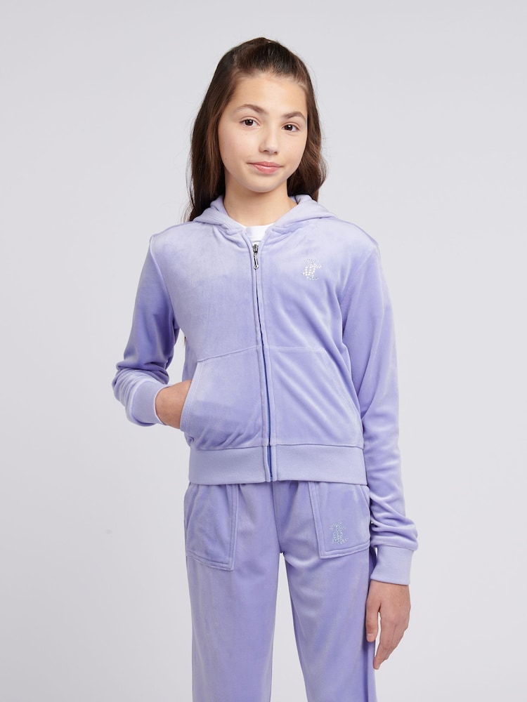 Juicy Couture Blue Light Girls Diamante Zip-Through Hoodie - Image 1 of 7