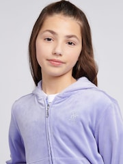 Juicy Couture Blue Light Girls Diamante Zip-Through Hoodie - Image 4 of 7